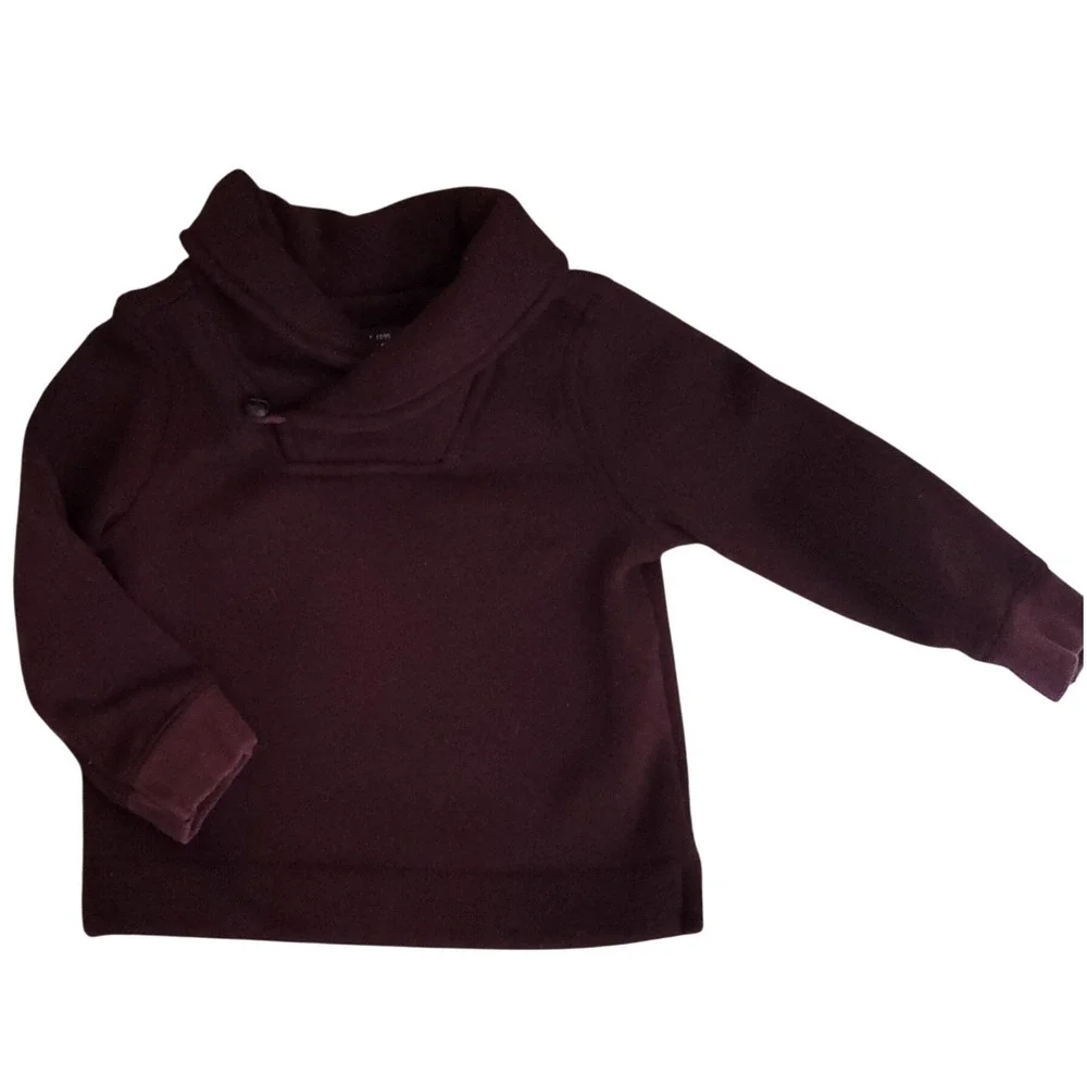 OshKosh B'gosh Toddler Burgundy Fleece Shawl Collar Pullover Sweater 18-24M‎ Vtg